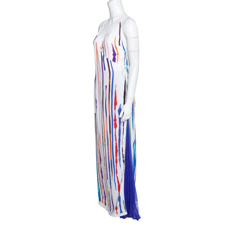 Emilio Pucci White Striped Pleated Tie Detail Maxi Dress S For Women - Image 3