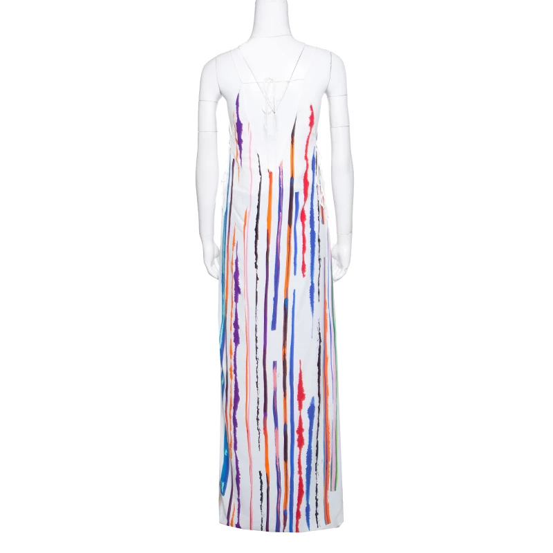 Emilio Pucci White Striped Pleated Tie Detail Maxi Dress S For Women - Image 4