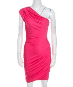 Emilio Pucci Pink Knit Draped One Shoulder Dress S For Women
