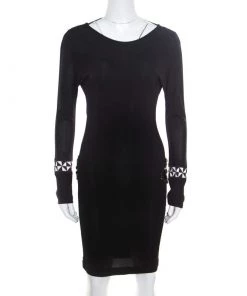Emilio Pucci Black Knit Crystal Embellished Backless Sheath Dress S For Women