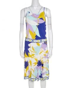 Emilio Pucci Multicolor Floral Printed Jersey Sleeveless Dress M For Women