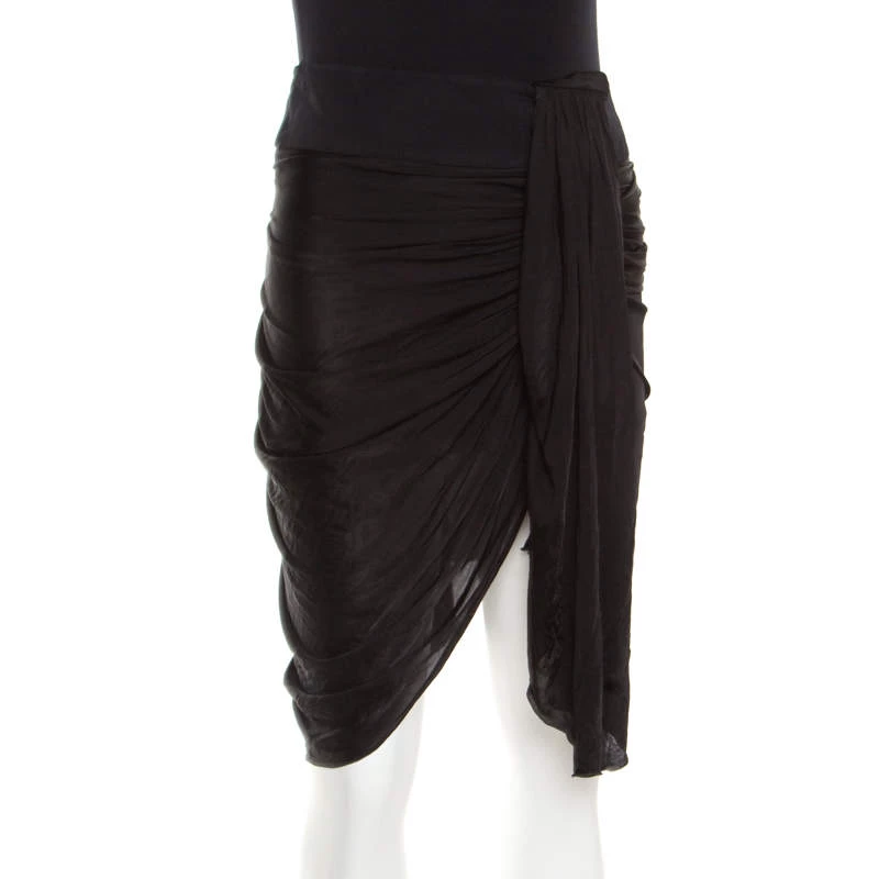 Emilio Pucci Black Draped Jersey Asymmetric Mini Skirt S For Women - Image 2