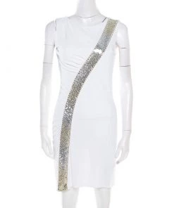 Emilio Pucci Off White Sequin Embellished Ruched Sleeveless Dress S For Women