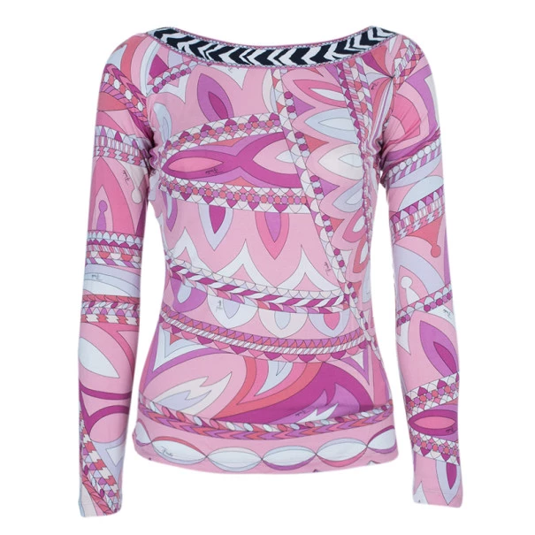 Emilio Pucci Long Sleeve Abstract Print Top M For Women