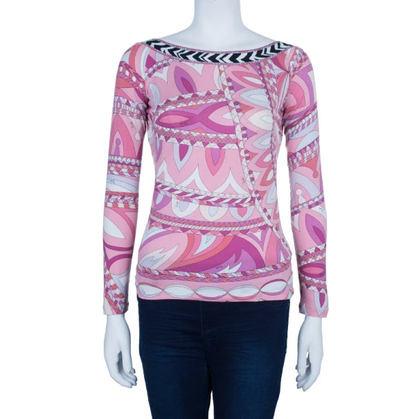 Emilio Pucci Long Sleeve Abstract Print Top M For Women - Image 2