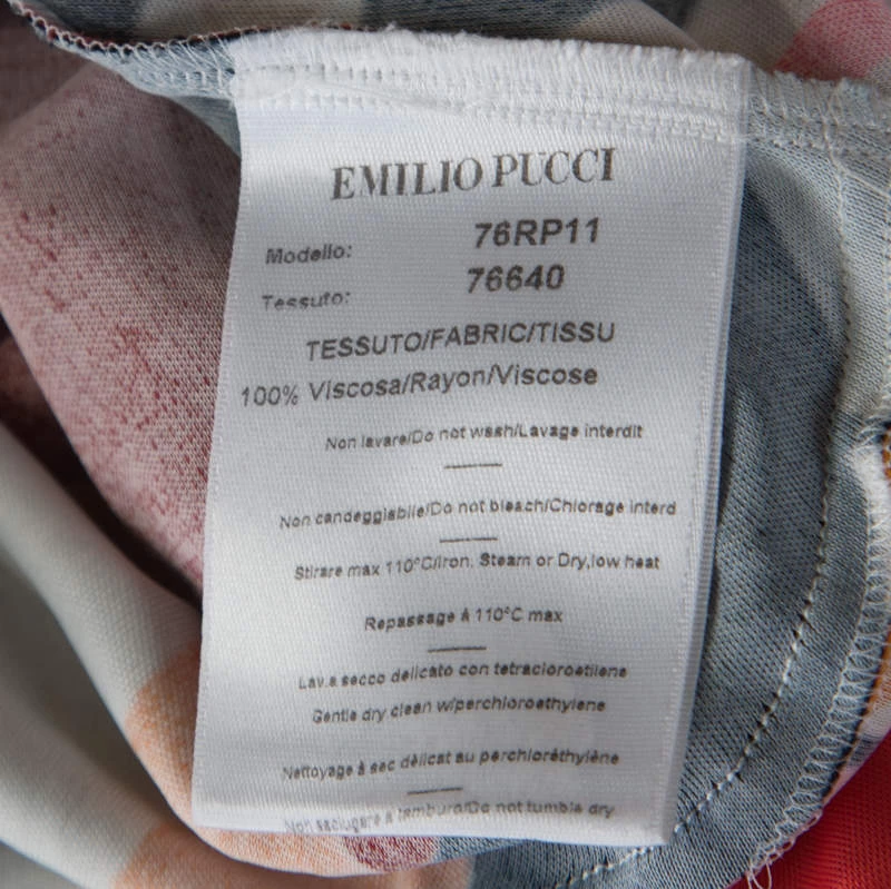 Emilio Pucci Firenze Multicolor Printed Jersey Plunge Neck Peplum Top M For Women - Image 6