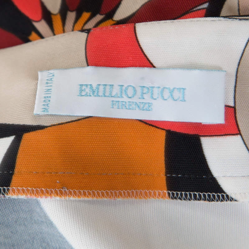 Emilio Pucci Firenze Multicolor Printed Jersey Plunge Neck Peplum Top M For Women - Image 5