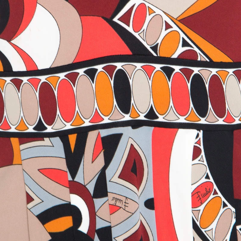 Emilio Pucci Firenze Multicolor Printed Jersey Plunge Neck Peplum Top M For Women - Image 4