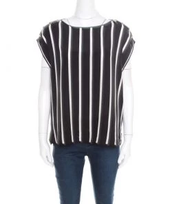 Emilio Pucci Black And White Striped Silk Oversized Sleeveless Top S For Women