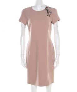 Emilio Pucci Blush Pink Wool Contrast Bodice Tie Detail Short Sleeve Dress M For Women