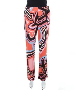 Emilio Pucci Multicolor Monogram Print Crepe Knit Trousers S For Women