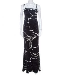 Emilio Pucci Monochrome Abstract Print Silk Strappy Jumpsuit M For Women