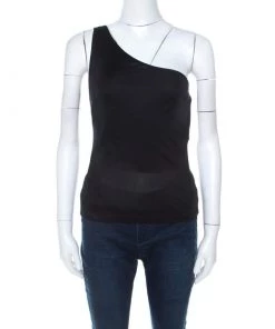 Emilio Pucci Black Silk Jersey One Shoulder Top M For Women
