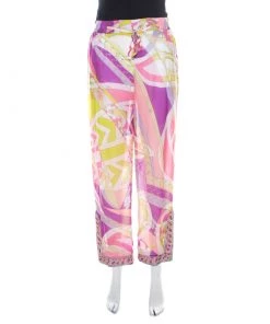 Emilio Pucci Multicolor Abstract Print Sheer Silk Elasticized Waist Trousers S For Women