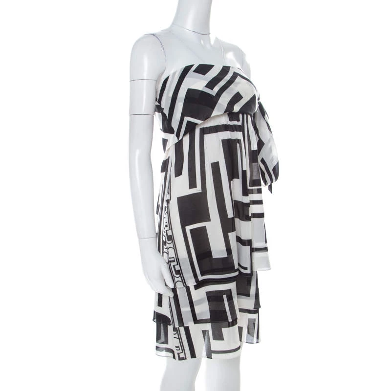 Emilio Pucci Monochrome Silk Chiffon Strapless Short Dress M For Women - Image 2