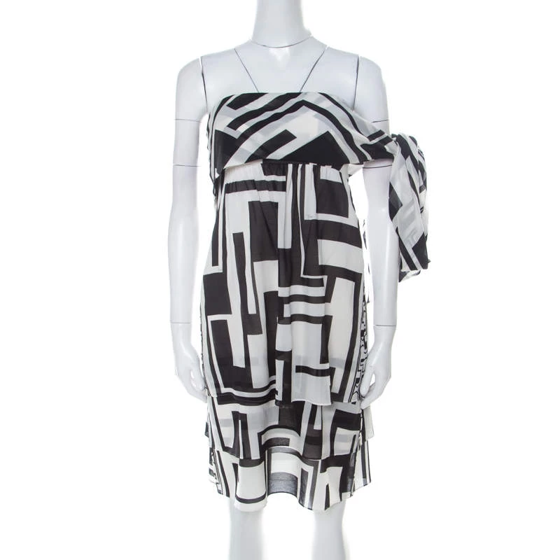 Emilio Pucci Monochrome Silk Chiffon Strapless Short Dress M For Women