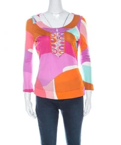 Emilio Pucci Multicolour Classic Print Three Quarter Sleeve Top S For Women