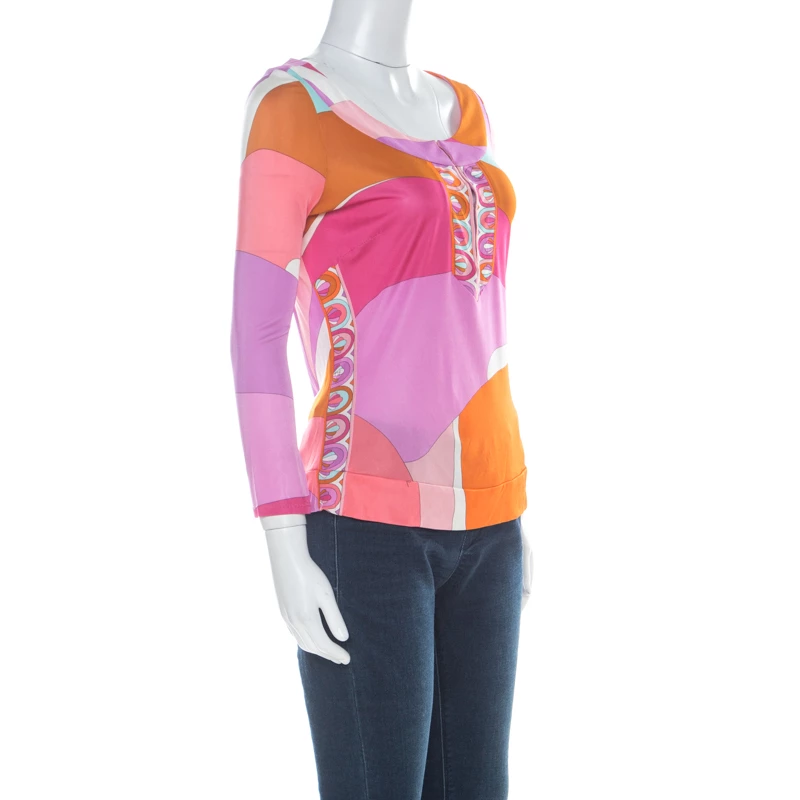 Emilio Pucci Multicolour Classic Print Three Quarter Sleeve Top S For Women - Image 2