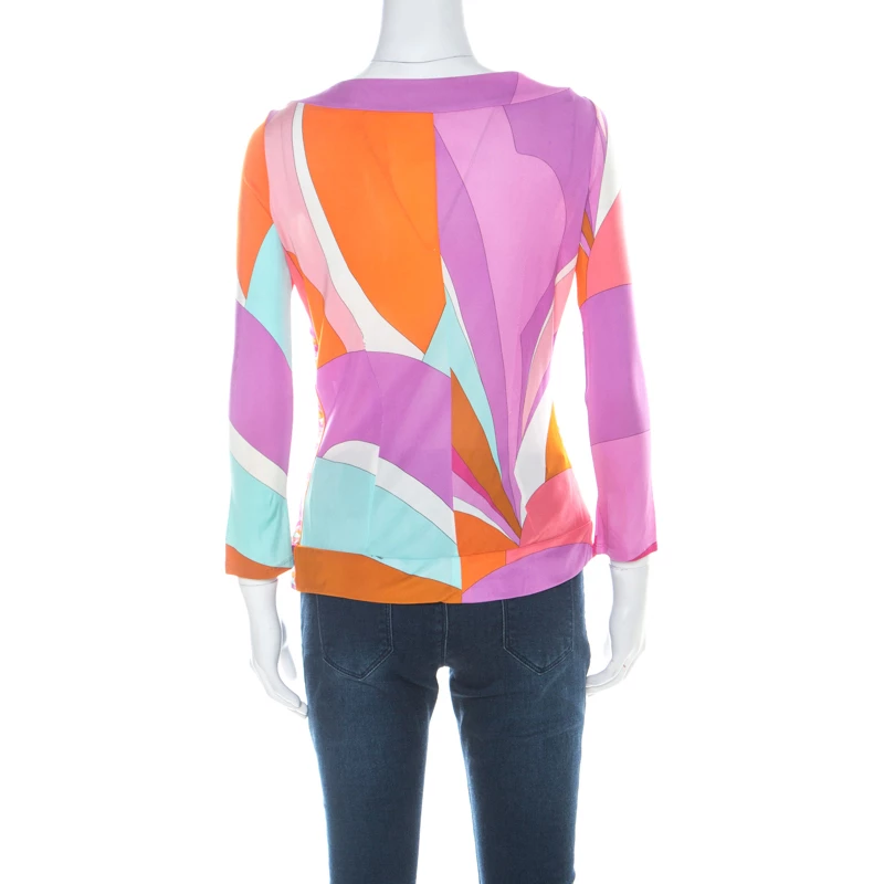 Emilio Pucci Multicolour Classic Print Three Quarter Sleeve Top S For Women - Image 3