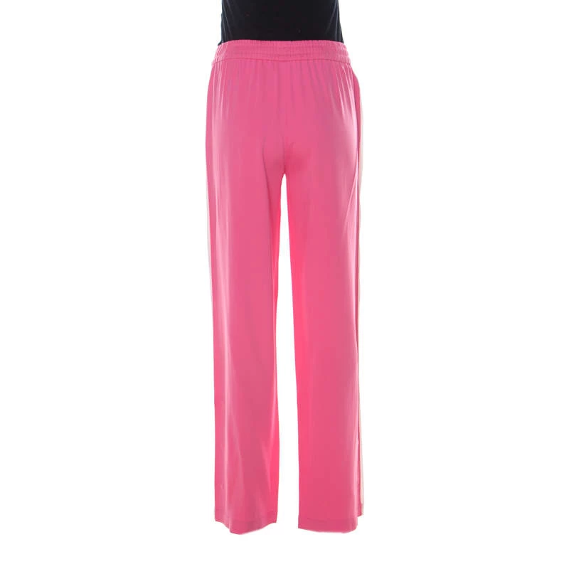 Emilio Pucci Pink Silk Blend Striped Side Seam Snap Button Sweatpants S For Women - Image 3