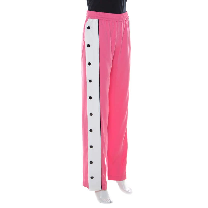 Emilio Pucci Pink Silk Blend Striped Side Seam Snap Button Sweatpants S For Women - Image 2