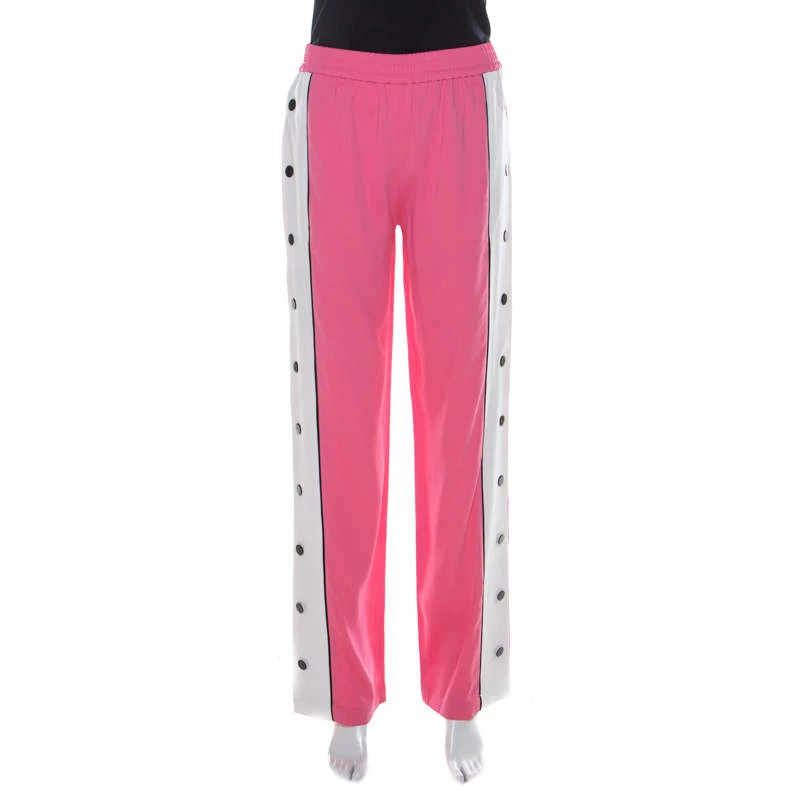 Emilio Pucci Pink Silk Blend Striped Side Seam Snap Button Sweatpants S For Women