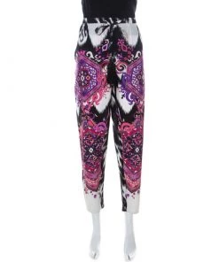 Emilio Pucci Multicolor Printed Silk Drawstring Waist Tapered Pants M For Women