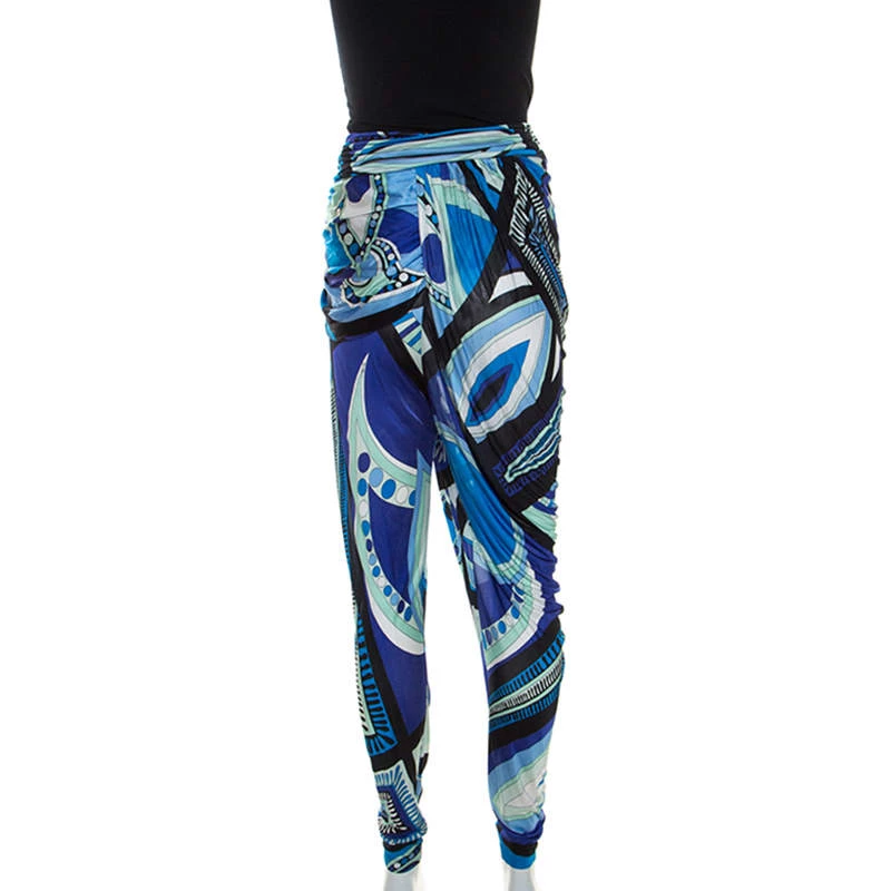 Emilio Pucci Multicolor Printed Jersey Draped Pants S For Women