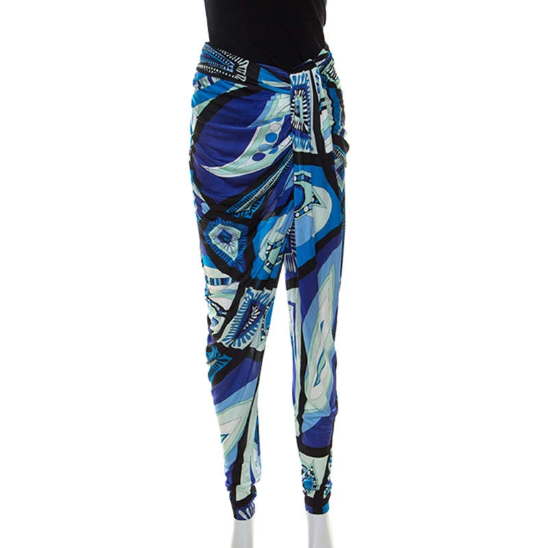 Emilio Pucci Multicolor Printed Jersey Draped Pants S For Women - Image 3