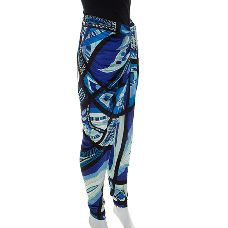 Emilio Pucci Multicolor Printed Jersey Draped Pants S For Women - Image 2