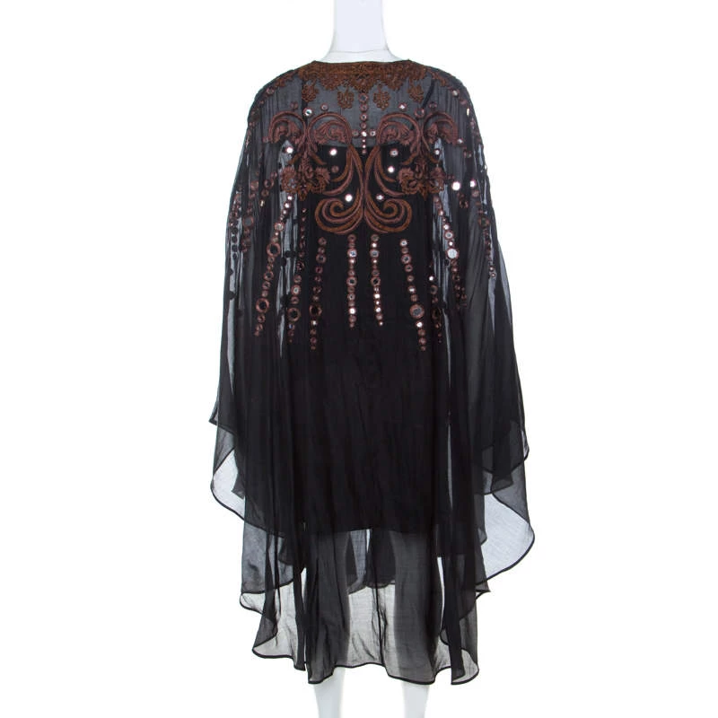 Emilio Pucci Black Mirror Embellished Silk Blend Kaftan Dress S For Women - Image 3