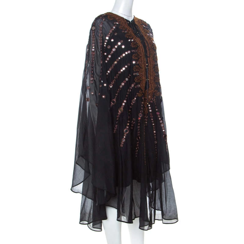 Emilio Pucci Black Mirror Embellished Silk Blend Kaftan Dress S For Women - Image 2