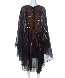Emilio Pucci Black Mirror Embellished Silk Blend Kaftan Dress S For Women