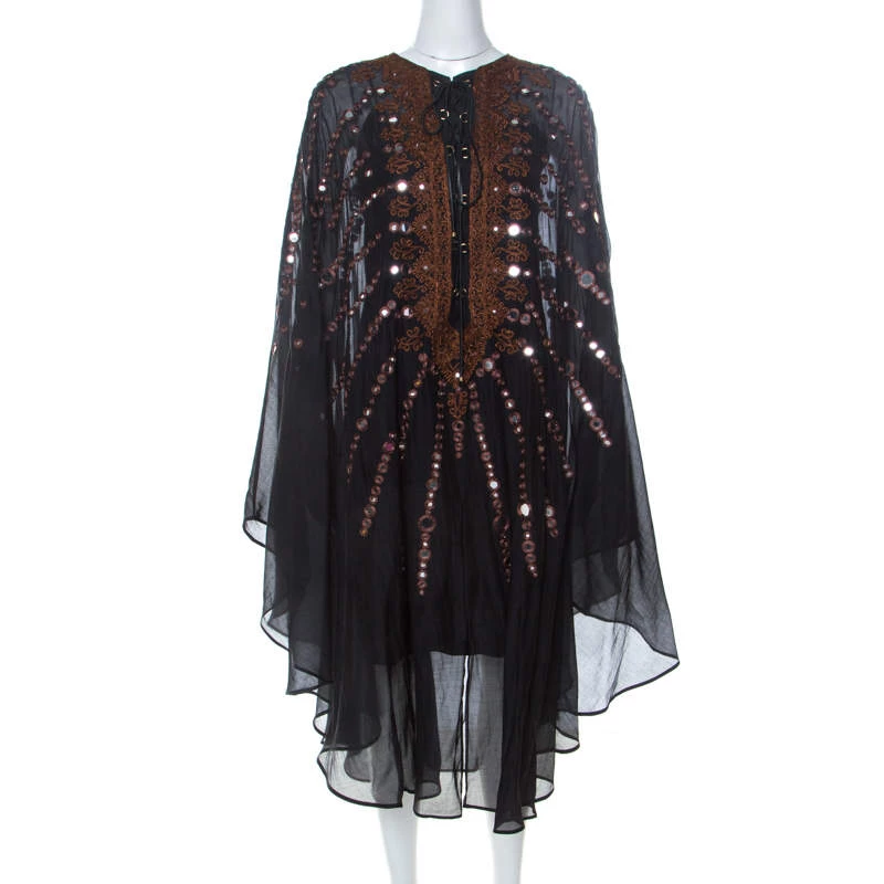 Emilio Pucci Black Mirror Embellished Silk Blend Kaftan Dress S For Women