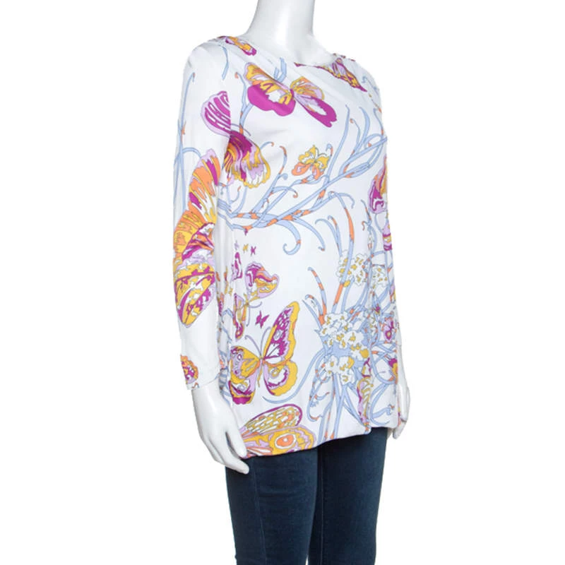 Emilio Pucci White Butterfly Print Knit Tunic Top M For Women - Image 2