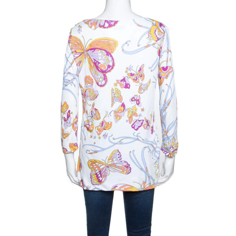 Emilio Pucci White Butterfly Print Knit Tunic Top M For Women - Image 3