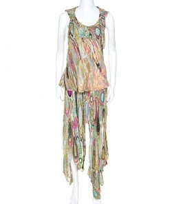Emilio Pucci Multicolor Printed Metallic Weave Detail Embellished Skirt Set M For Women