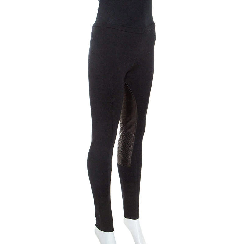 Emilio Pucci Black Stretch Wool Leather Patch Detail Leggings S For Women - Image 2