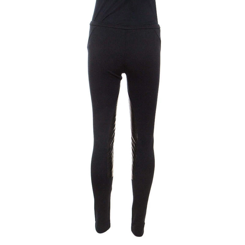 Emilio Pucci Black Stretch Wool Leather Patch Detail Leggings S For Women - Image 3