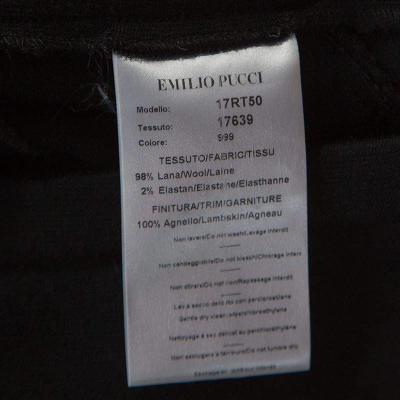 Emilio Pucci Black Stretch Wool Leather Patch Detail Leggings S For Women - Image 6