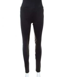Emilio Pucci Black Stretch Wool Leather Patch Detail Leggings S For Women