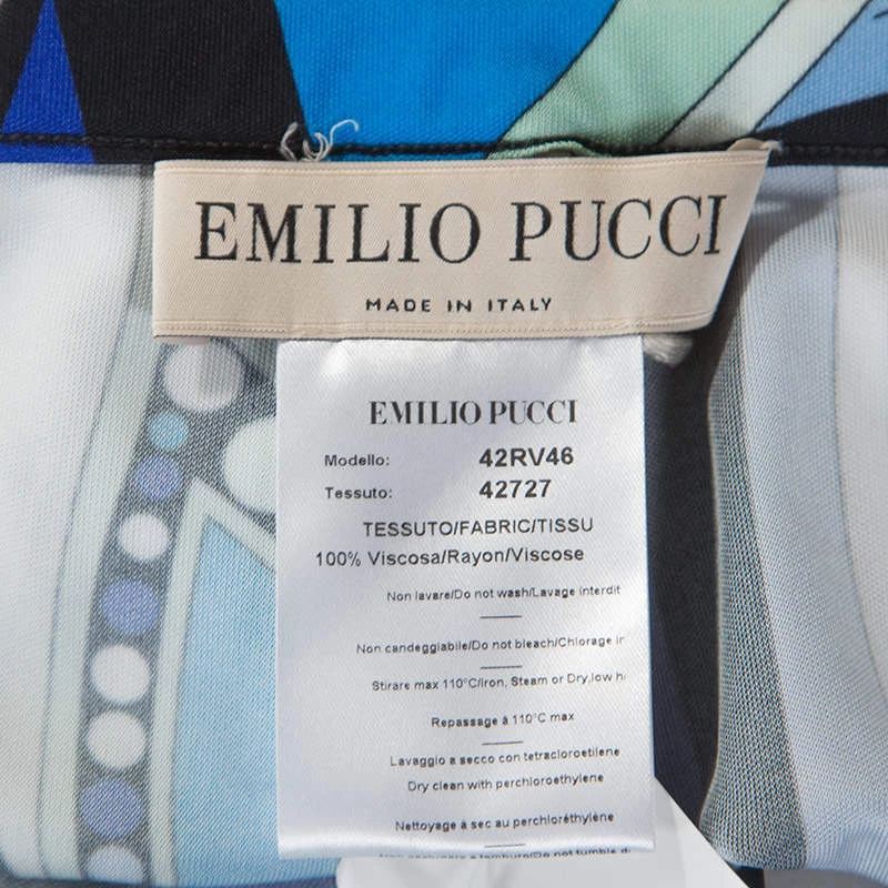 Emilio Pucci Blue Abstract Printed Jersey Flared Maxi Skirt M For Women - Image 5