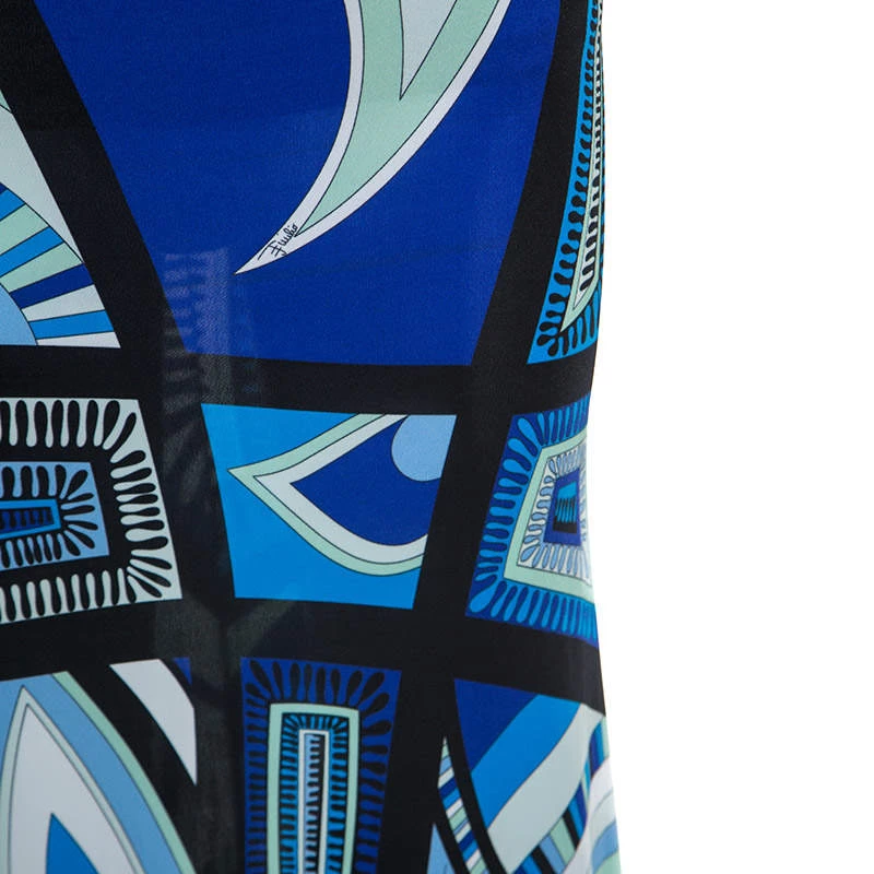 Emilio Pucci Blue Abstract Printed Jersey Flared Maxi Skirt M For Women - Image 4