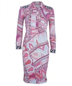 Emilio Pucci Pink Abstract Printed Shirt Dress S For Women