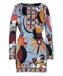 Emilio Pucci Orange Multicolor Belted Tunic Top L For Women