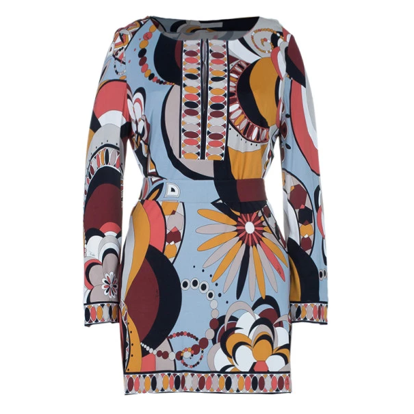 Emilio Pucci Orange Multicolor Belted Tunic Top L For Women