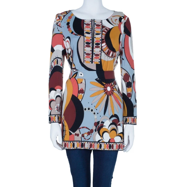 Emilio Pucci Orange Multicolor Belted Tunic Top L For Women - Image 2