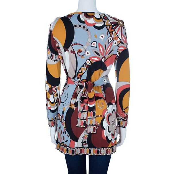 Emilio Pucci Orange Multicolor Belted Tunic Top L For Women - Image 3