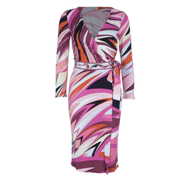 Emilio Pucci Pink Abstract Print Wrap Front Dress S For Women