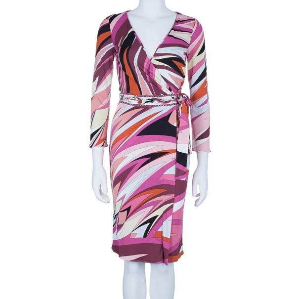 Emilio Pucci Pink Abstract Print Wrap Front Dress S For Women - Image 2